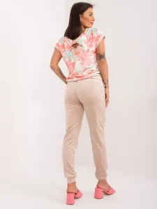 Beige and coral velour set with RUE PARIS print