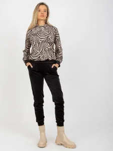 Beige-black velour set with RUE PARIS leopard pattern sweatshirt