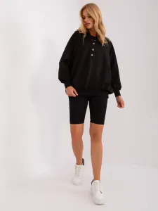 Black three-piece casual set with a wide sweatshirt
