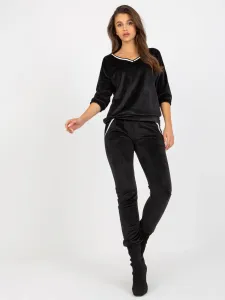 Black two-piece velour set with 3/4 sleeves