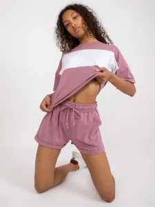 Dirty pink and white women's basic set with shorts RUE PARIS #4808011