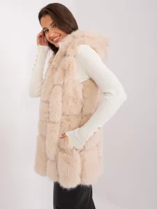 Beige fur vest with eco-leather inserts #8357216