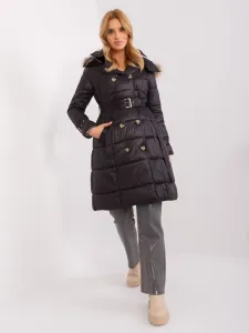 Black quilted winter jacket with buttons