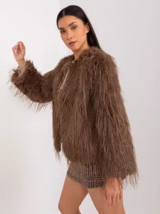 Brown fur transitional jacket with pockets