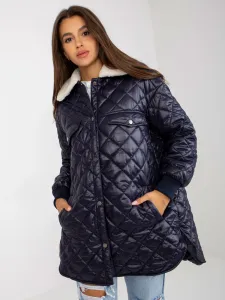 Dark blue quilted jacket with fur #5193794