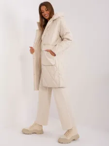Light beige women's winter jacket made of eco leather