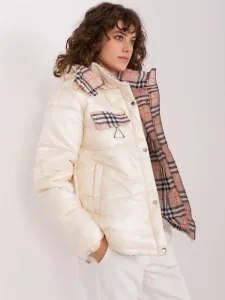 Light beige women's winter jacket with hood #8355646