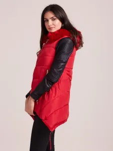 Červená zimná vesta s kapucňou a kožušinou #4748451