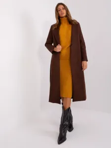 Women's dark brown coat with belt OCH BELLA