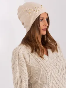Beige knitted women's beanie