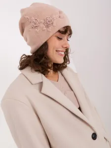 Dusty pink winter hat with embroidery