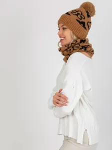 Lady's camel and black winter cap with patterns