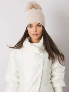 Beige winter hat with pompom