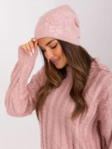 Light pink knitted beanie with rhinestones