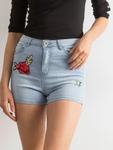 High waisted blue shorts with patches #4793403
