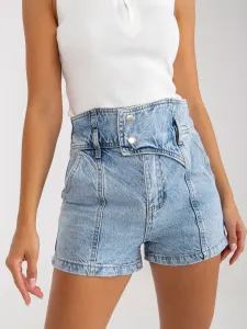 Women's blue denim shorts with high waist and faded effect