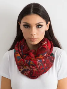 Airy, dark red scarf with folk pattern
