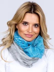 Airy ombre scarf with decorated gray and blue patterns
