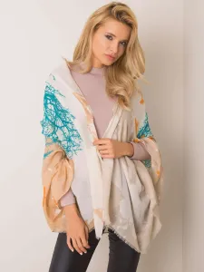 Beige and turquoise scarf with print