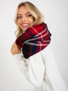 Black and red women's neck warmer with checkered print
