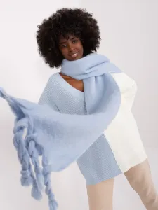 Blue warm scarf with fringe