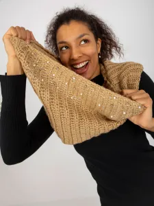 Camel knitted women's neck warmer with application
