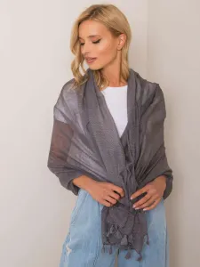 Gray patterned scarf with fringe