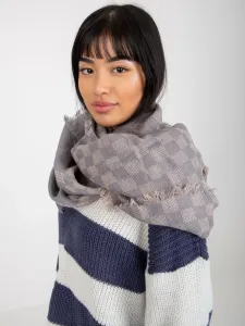 Grey and light pink lady's checkered winter scarf