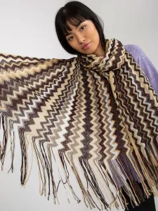 Light beige patterned scarf with fringe