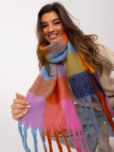 Pink and blue women's scarf with fringe