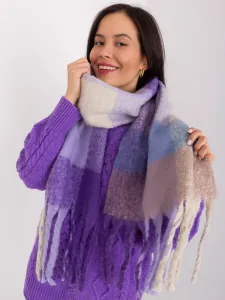 Purple and beige long plaid winter scarf