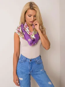 Scarf with floral print in purple and ecru