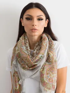 Scarf with fringe and light grey print