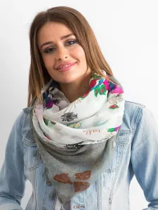 White and grey scarf with floral print