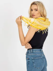 Yellow and white scarf with fringe