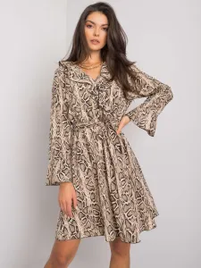 Beige and black dress Amiya with long sleeves