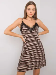 Beige and black patterned shoulder dress Emeline RUE PARIS #4786389
