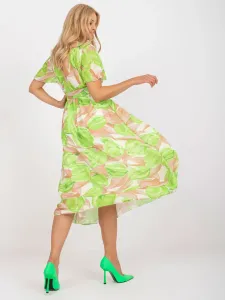 Beige and green midi dress with colorful patterns