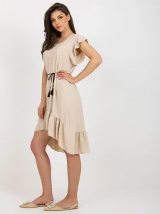 Beige dress with ruffle and short sleeves
