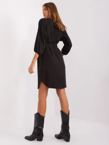 Black casual dress with belt from RUE PARIS #8357780