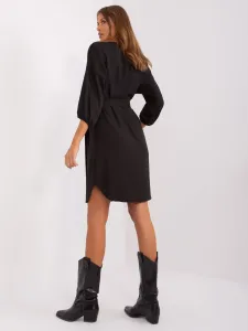 Black casual dress with belt from RUE PARIS #8357781