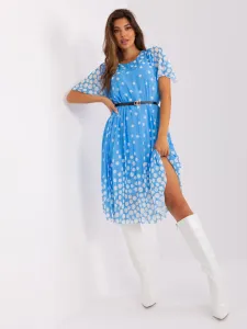 Blue-and-white polka dot pleated dress