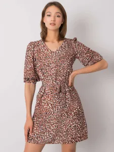 Brown patterned dress with belt #4788286