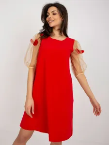 Camel red cocktail dress with 3D flowers