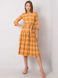Checkered mustard dress with collar #4778966