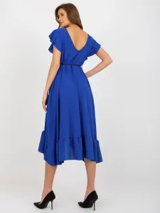 Cobalt blue midi dress with ruffles and short sleeves
