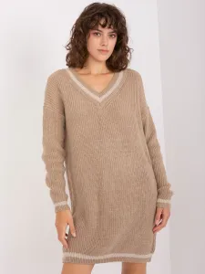 Dark beige knitted dress with wool