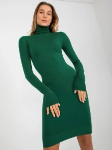 Dark green knitted dress with turtleneck