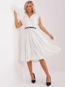 Ecru dress with frills and short sleeves