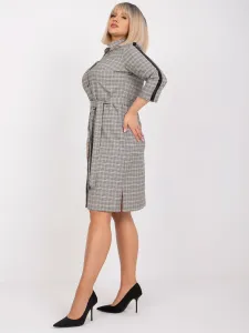 Gray elegant dress of large size with Oriana belt